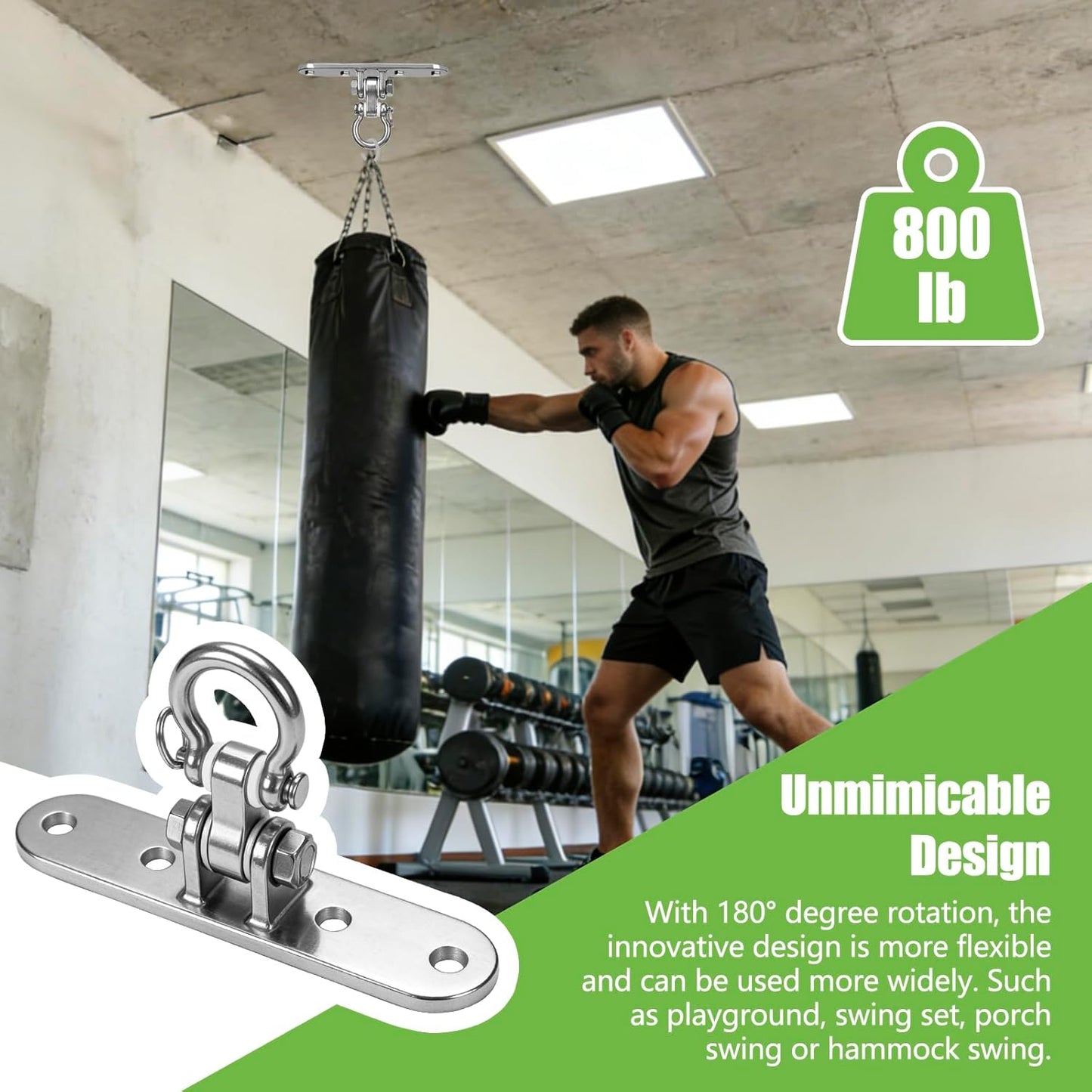 Heavy Bag Hanger,Stainless Wall Ceiling Mount Hook 180°/360° Rotation Wood Beam Holder Body Weight Strength Training Systems, Aerial Yoga Swing & Hammock