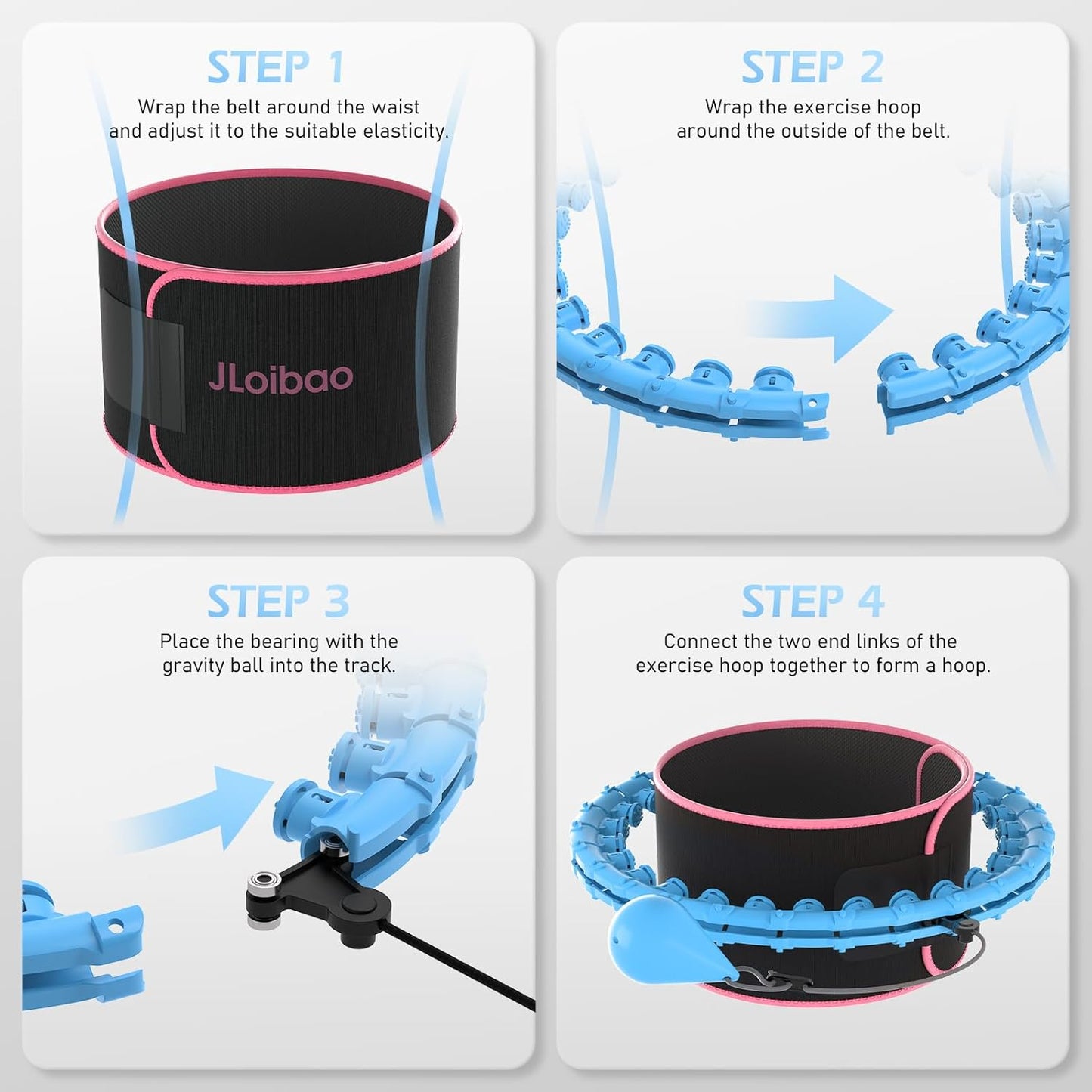 JLoibao Weighted Hula Circle for Adults Weight Loss, Infinity Fitness Hoop Plus Size 51 Inch with Sweat Belt, Include 27 Detachable Links and Waist Trainer for Women