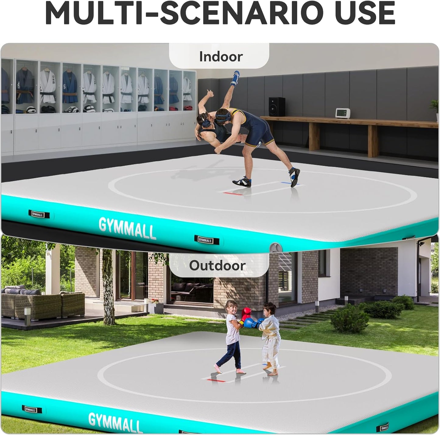 Wrestling Mat Inflatable 5FT/6.6FT/10FT/13FT/16.5FT, Foldable 4" Thick Jiu Jitsu Mats for Home Outdoor Indoor, Waterproof PVC Mat for Gymnastics, Water Yoga, PE Training, BJJ, MMA, Grappling