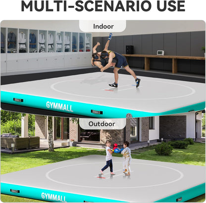 Wrestling Mat Inflatable 5FT/6.6FT/10FT/13FT/16.5FT, Foldable 4" Thick Jiu Jitsu Mats for Home Outdoor Indoor, Waterproof PVC Mat for Gymnastics, Water Yoga, PE Training, BJJ, MMA, Grappling