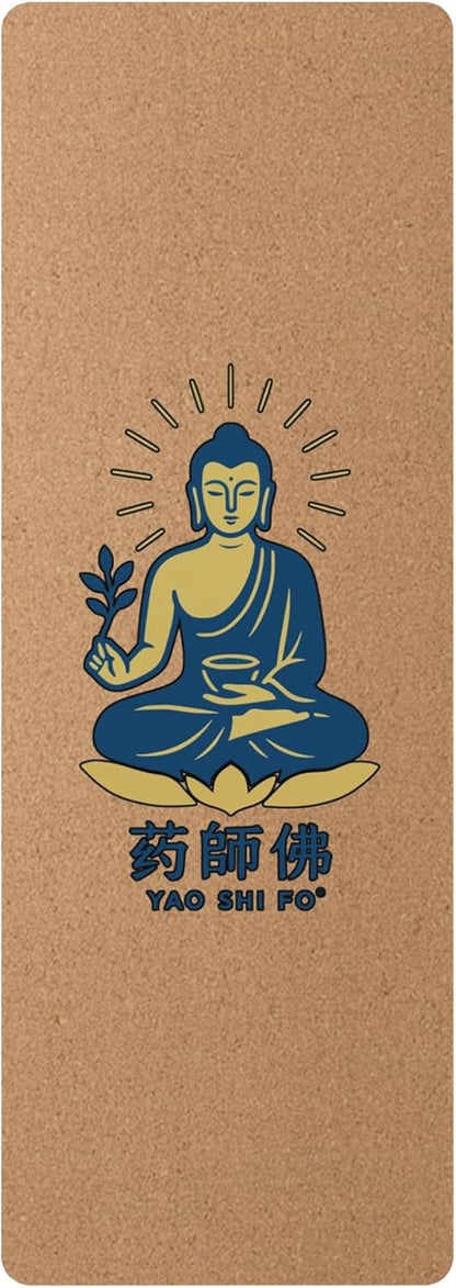 Yoga Mat 183 x 60 cm - 4 mm FSC Cork + Natural Rubber - BLUE & GOLD