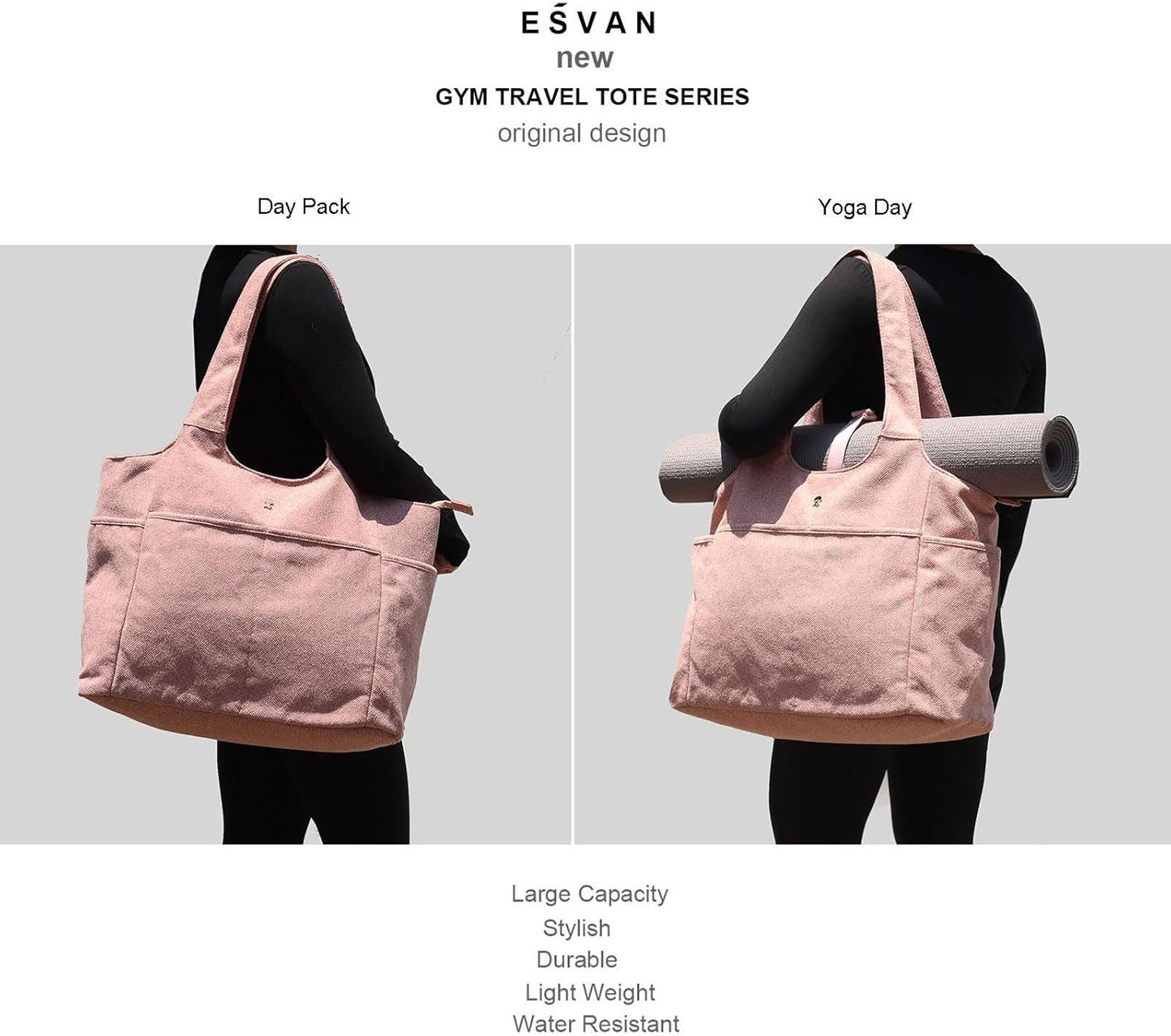 ESVAN Yoga Tote Bag Mat bag Women Shoulder Bags Carryall Tote for Travel Office Workout Gym Nurse Beach