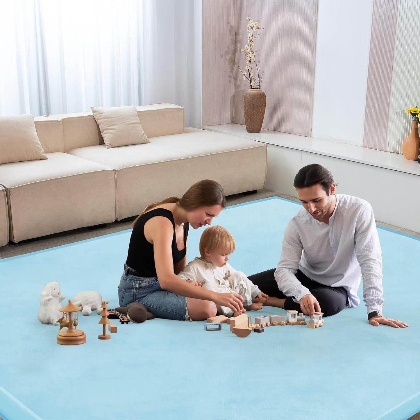 Baby Play Mat for Floor Nursery Rug Muscle Mat Area Rug Playroom Rug 79"x110" Playpen Mat Memory Foam 1.3" Thick Crawling Mat For Babies,Toddlers, Infants, Kids,Grey