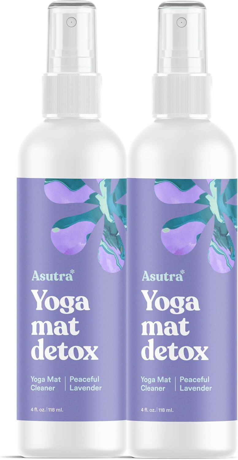 ASUTRA Yoga Mat Cleaner Spray (Peaceful Lavender), 4 fl oz - No Slippery Residue, Organic Essential Oils, Deep-Cleansing for Fitness Gear & Gym Equipment, Microfiber Towel Included