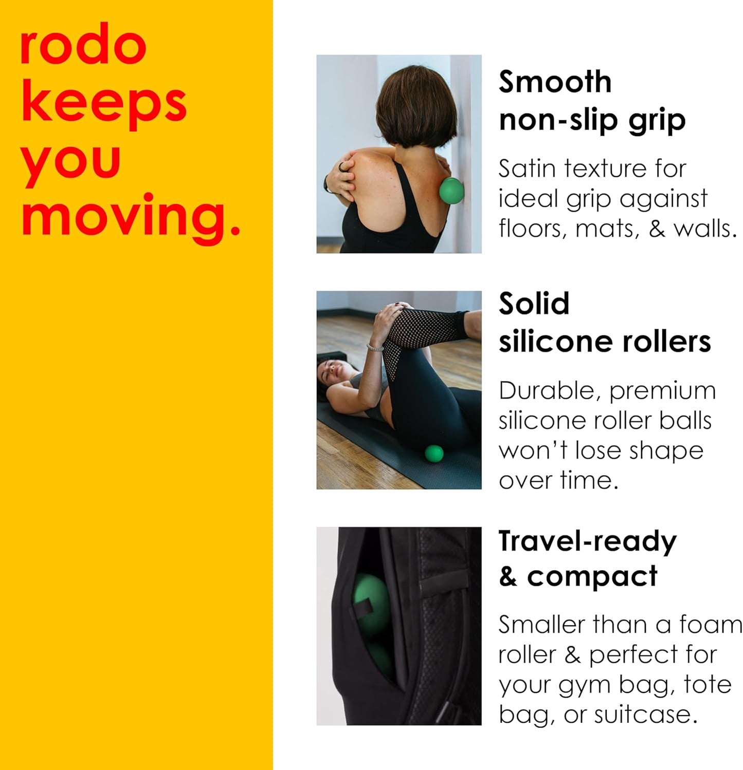 Rodo 2-in-1 Firm Peanut & Lacrosse Ball Roller | Deep Tissue Massage Tool for Fascia, Plantar Fasciitis, Hips & Back | Mobility & Recovery Roller | Compact, Travel-Friendly, Pilates, Therapy Ready