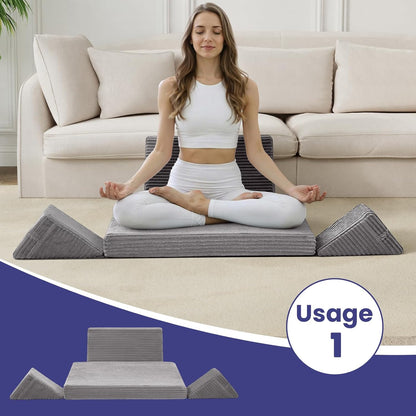 Meditation Cushion Set, Meditation Pillow for Sitting on Floor, Large Yoga Pillow with Knee Support, Washable Zafu Meditation Mat, 3 Shapes Floor Pillow for Adults, Dark Grey