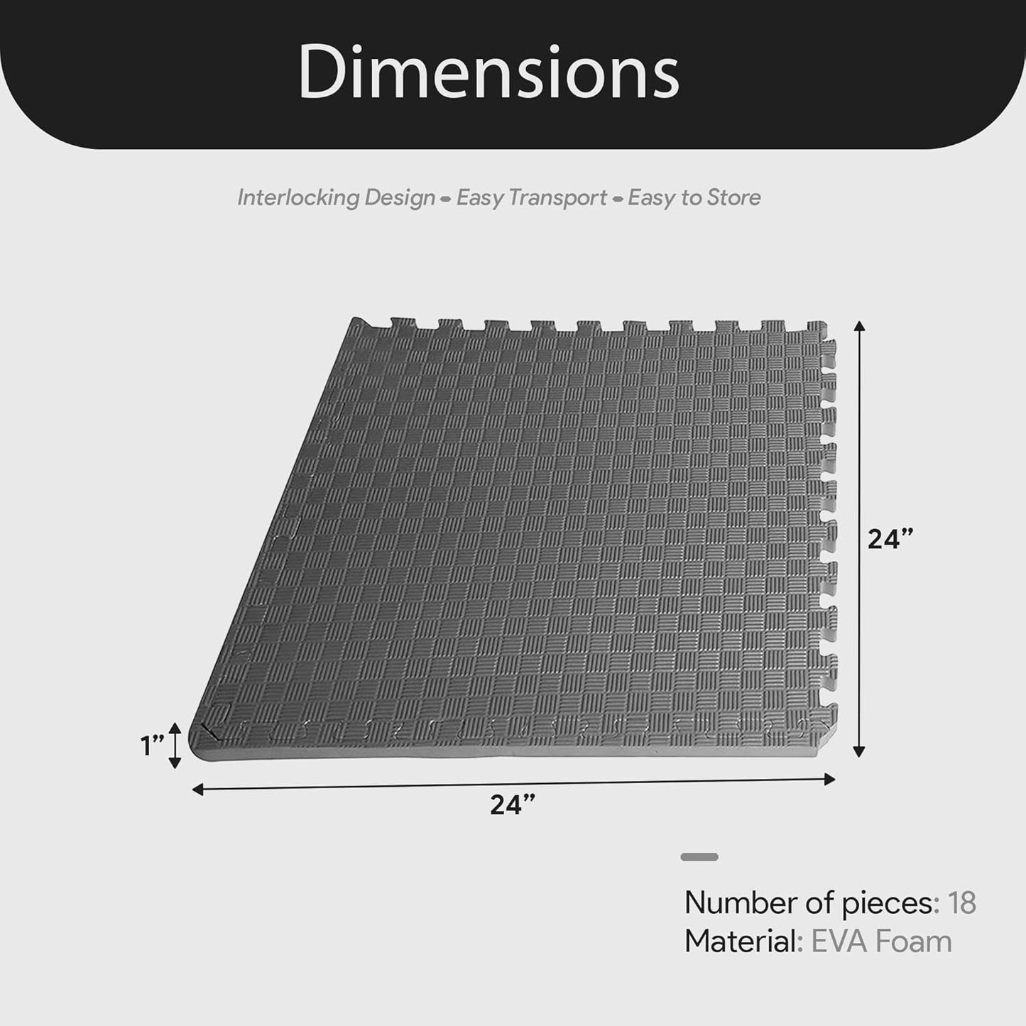 BalanceFrom Puzzle Exercise Mat 1" Thick, EVA Interlocking Foam Floor Tiles for Home Gym, Mat for Home Workout Equipment, Floor Padding for Kids, Black, 24 in x 24 in x 1 in, 24 Sq Ft - 6 Tiles