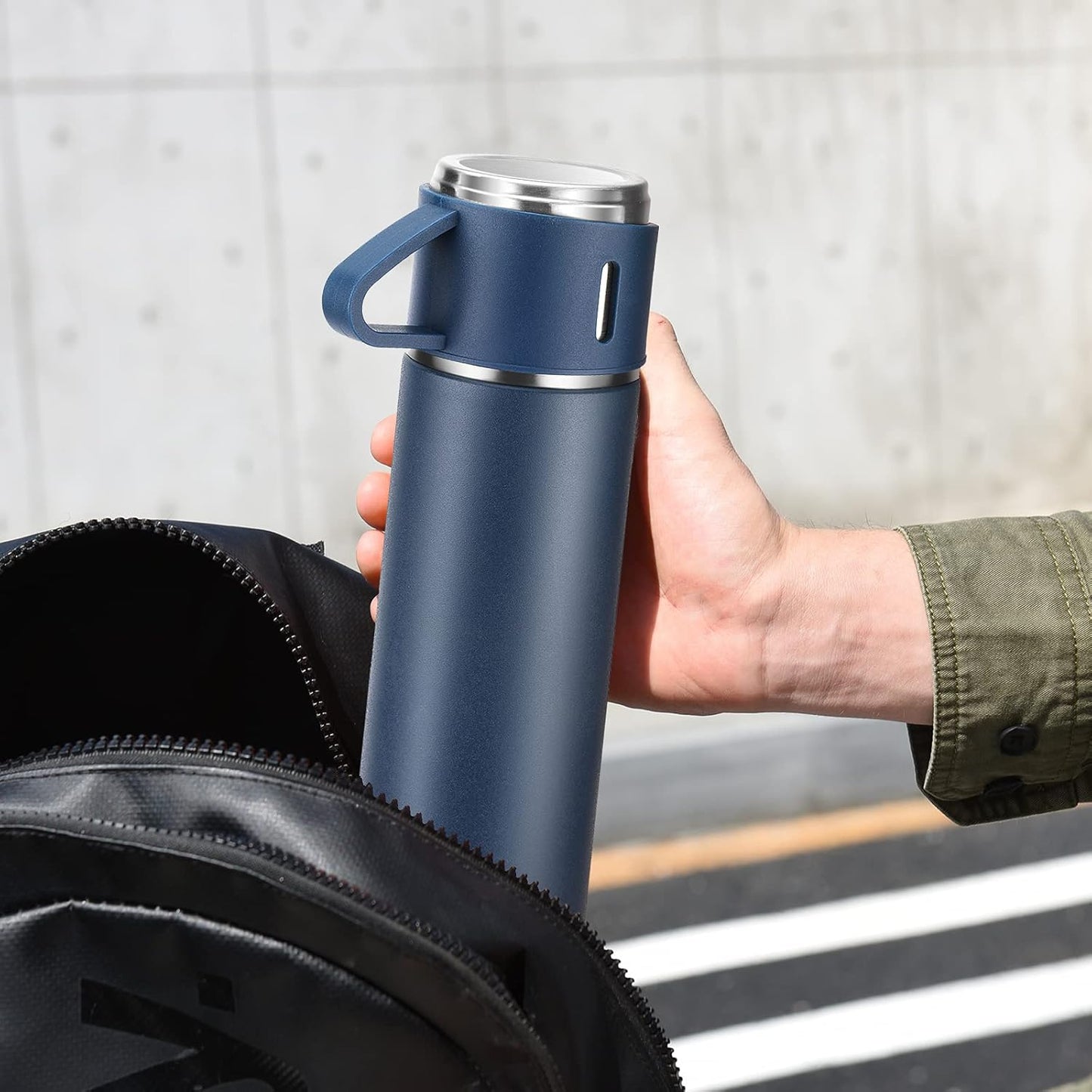 Stainless Steel Thermo 500ml/16.9oz Vacuum Insulated Bottle with Cup for Coffee Hot drink and Cold drink water flask.(Pink,Set)