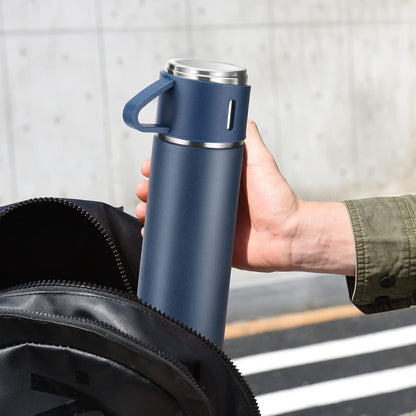 Stainless Steel Thermo 500ml/16.9oz Vacuum Insulated Bottle with Cup for Coffee Hot drink and Cold drink water flask.(Pink,Set)