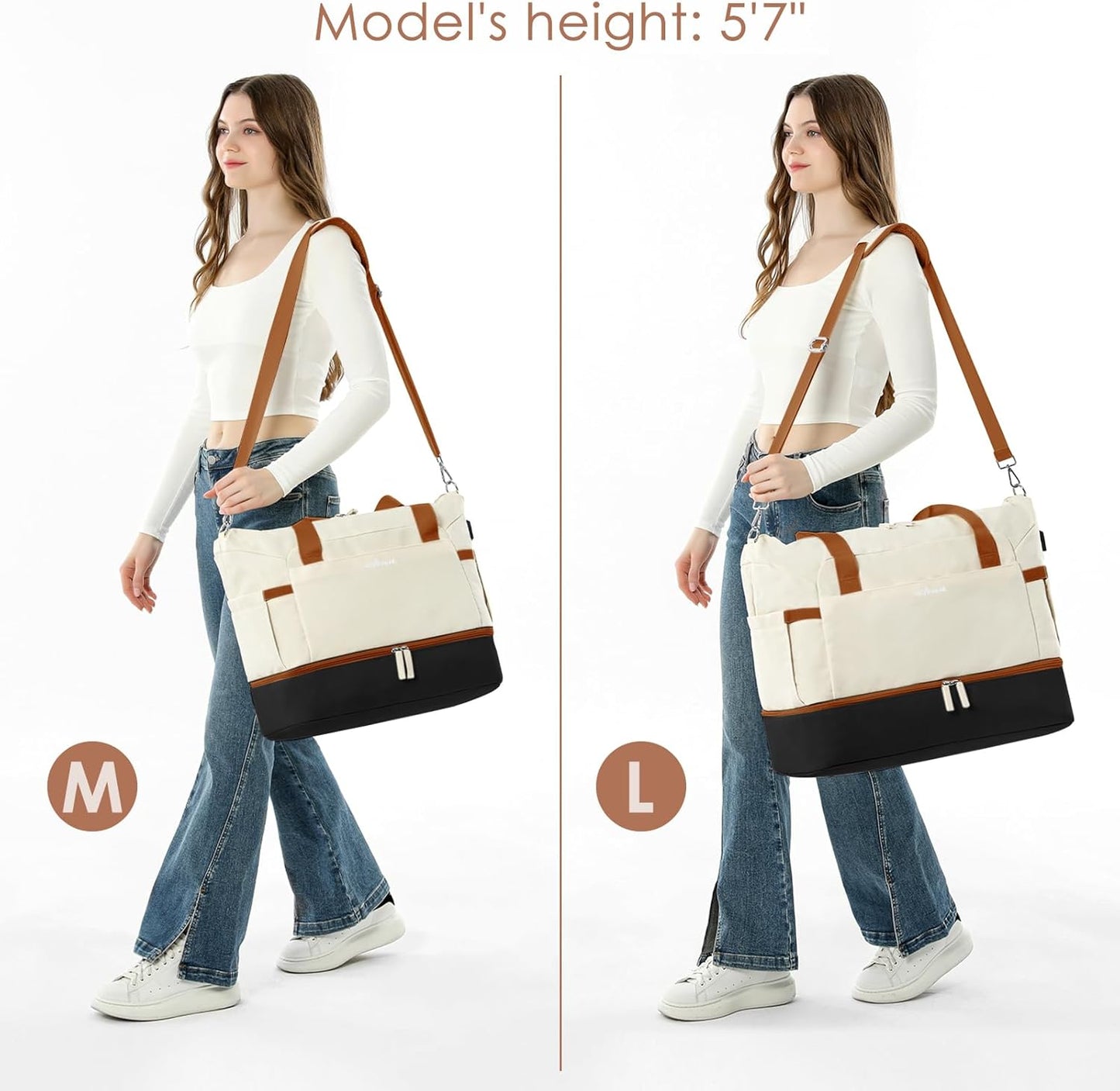 ETRONIK Gym Bag for Women, Personal Item Travel Bag with Shoes Compartment, Weekender Overnight Duffel Bag with Wet Pocket, Carry On Bag for Women, Travel, Gym, Weekend (Beige)