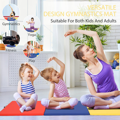 Gymnastics Mat for Tumbling, Folding Tumbling Mat Exercise Mat Gym Mat Tumbling Mats for Kids, Adults, PU Leather Yoga Mat with Carrying Handles