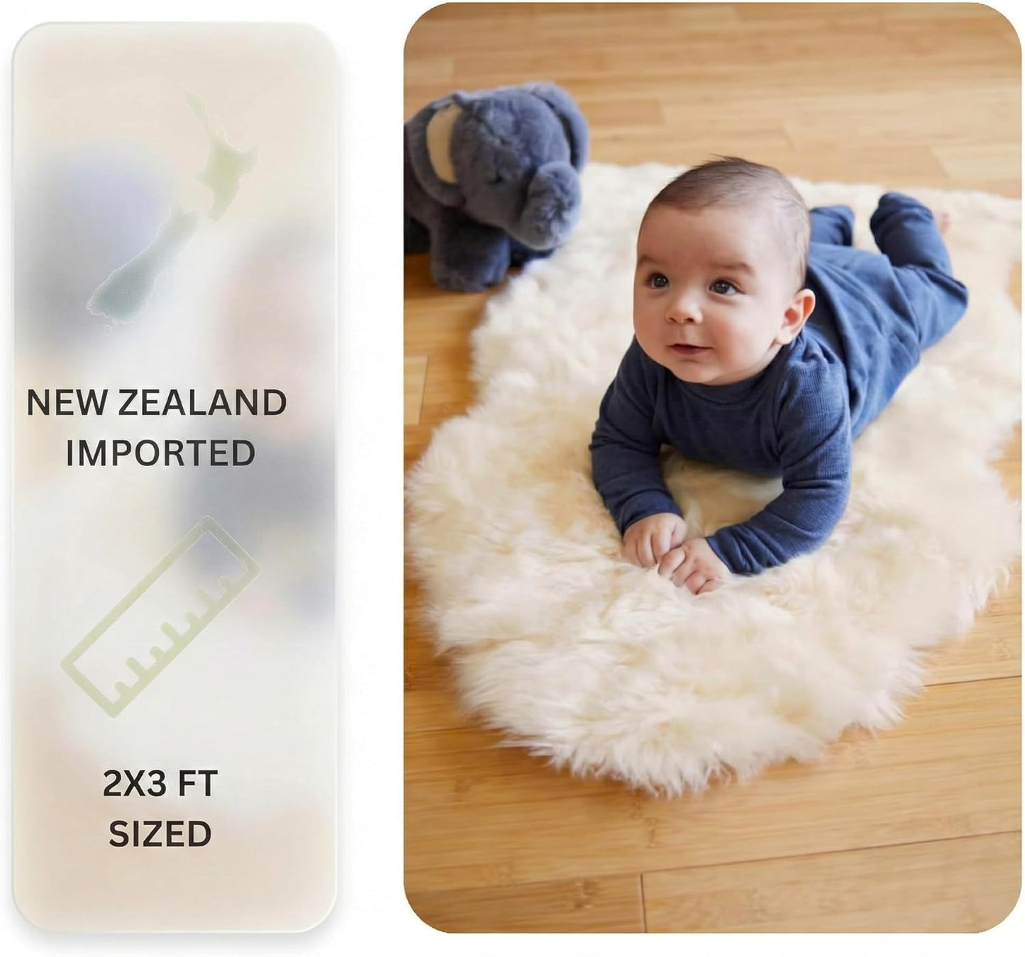 Sheepskin Runner,Genuine New Zealand Fluffy Natural Lambskin Real Sheep Skin Fur Throw Area Rug for Livingroom,Bedroom,Sofa and Chair, Yoga mat and Dog Mat(Double Pelt 2x6 ft, Ivory White)