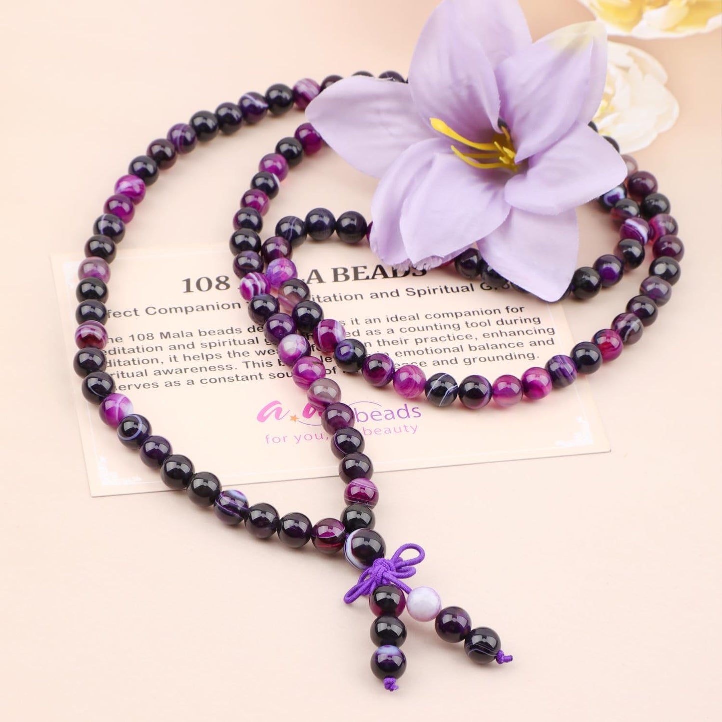 AD Beads 6mm 8mm 108 Prayer Mala Jasper Elastic Bracelet - Handmade Yoga Meditation Healing Power Energy Gifts for Unisex Adult.