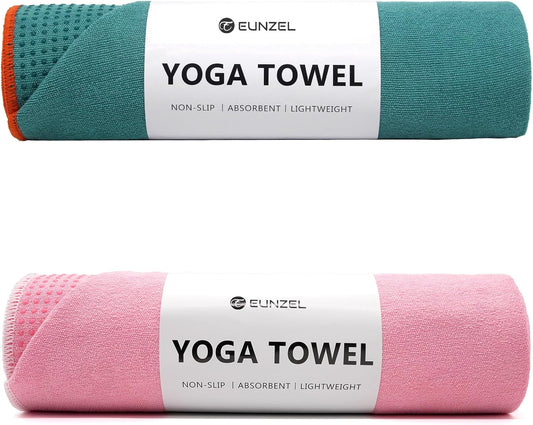 Eunzel 2 Pack Hot Yoga Towel with Grip Dot, Non Slip Yoga Mat Towe Sweat Absorbent Towel for Hot Yoga,Bikram, Pilates and Fitness 72" x 24", Pink