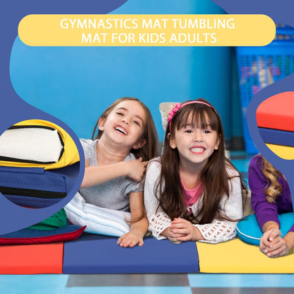 Gymnastics Mat for Tumbling, Folding Tumbling Mat Exercise Mat Gym Mat Tumbling Mats for Kids, Adults, PU Leather Yoga Mat with Carrying Handles