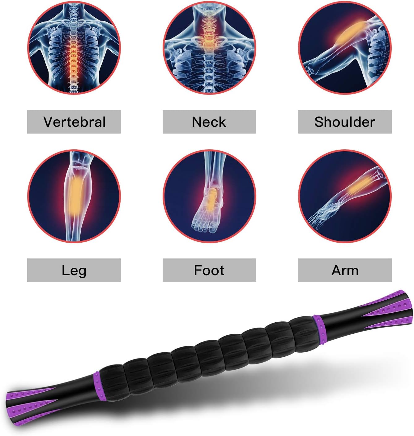 Muscle Roller Massage Roller Stick- Deep Tissue Fascia Blaster for Myofascial Pain Relief, Lymphatic Drainage & Body Sculpting, Handheld Physical Therapy & Recovery Tool (Gray black-18 inch)