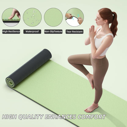 ILILI Yoga Mat 10mm Extra Thick and 193cm Extra Long, 76x28×0.4 Inch, Double Color Non-Slip TPE Material, Easy Carrying with Strap, Ideal for Yoga, Pilates, Floor Exercise, Home and Outdoor Use, Eco Friendly