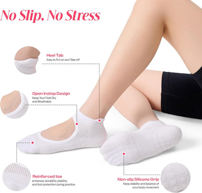 COOLMATE Pilates Socks with Grips for Women, Yoga Socks, Crew Non Slip Women for Barre, Pilates Gifts for Women - Colors B