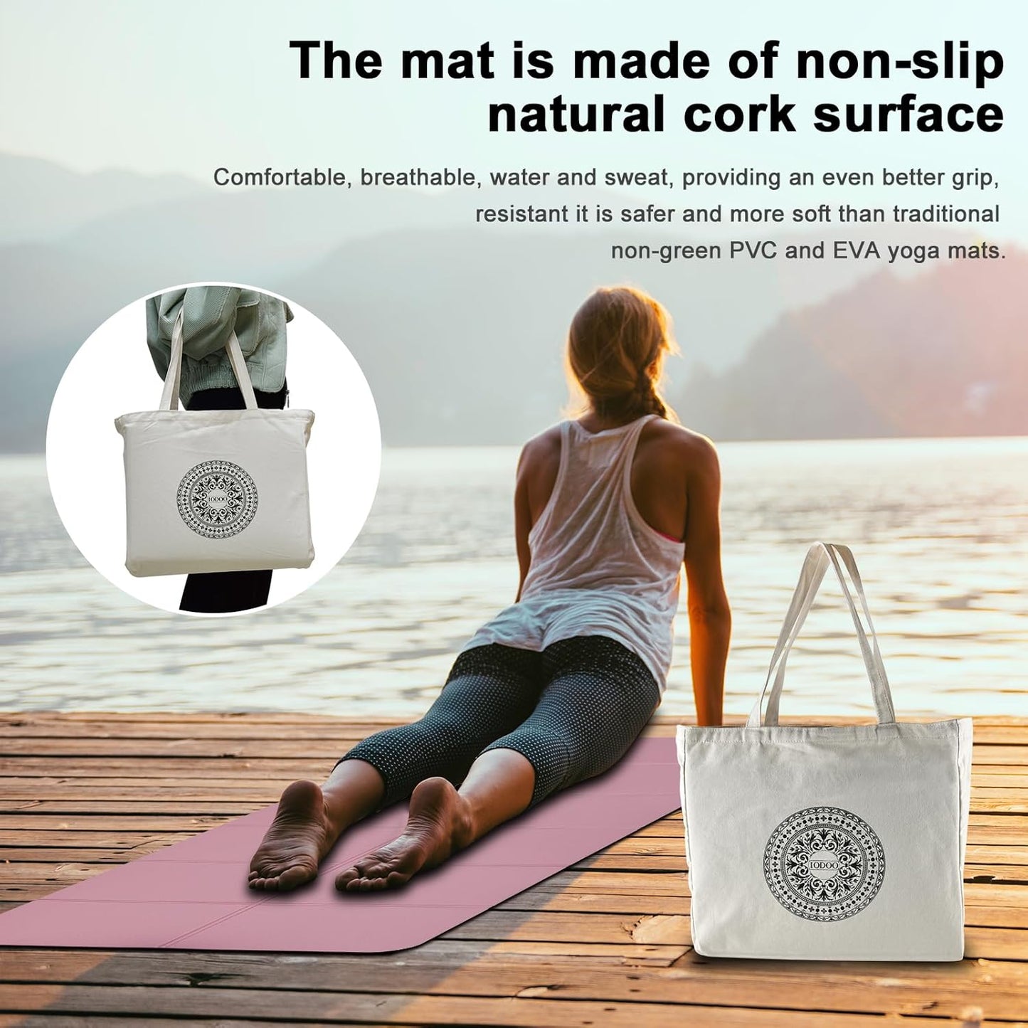 iodoo Foldable Yoga Mat 72" L x 32" W x 0.32 Inch Extra Thicked and Wided, Folding Yoga Mat for Travel with Canvas Carrying Bag, Non-Slip TPE Exercise Pilates Mat