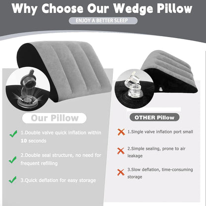 Prosixtoy Portable Wedge Pillow Inflatable Cushion - Body Positioners Lightweight Wedge Pillow for Sleeping, Leg Elevation, Use in Bed, Travel, Camping, Fast Inflating Deflation (Black)