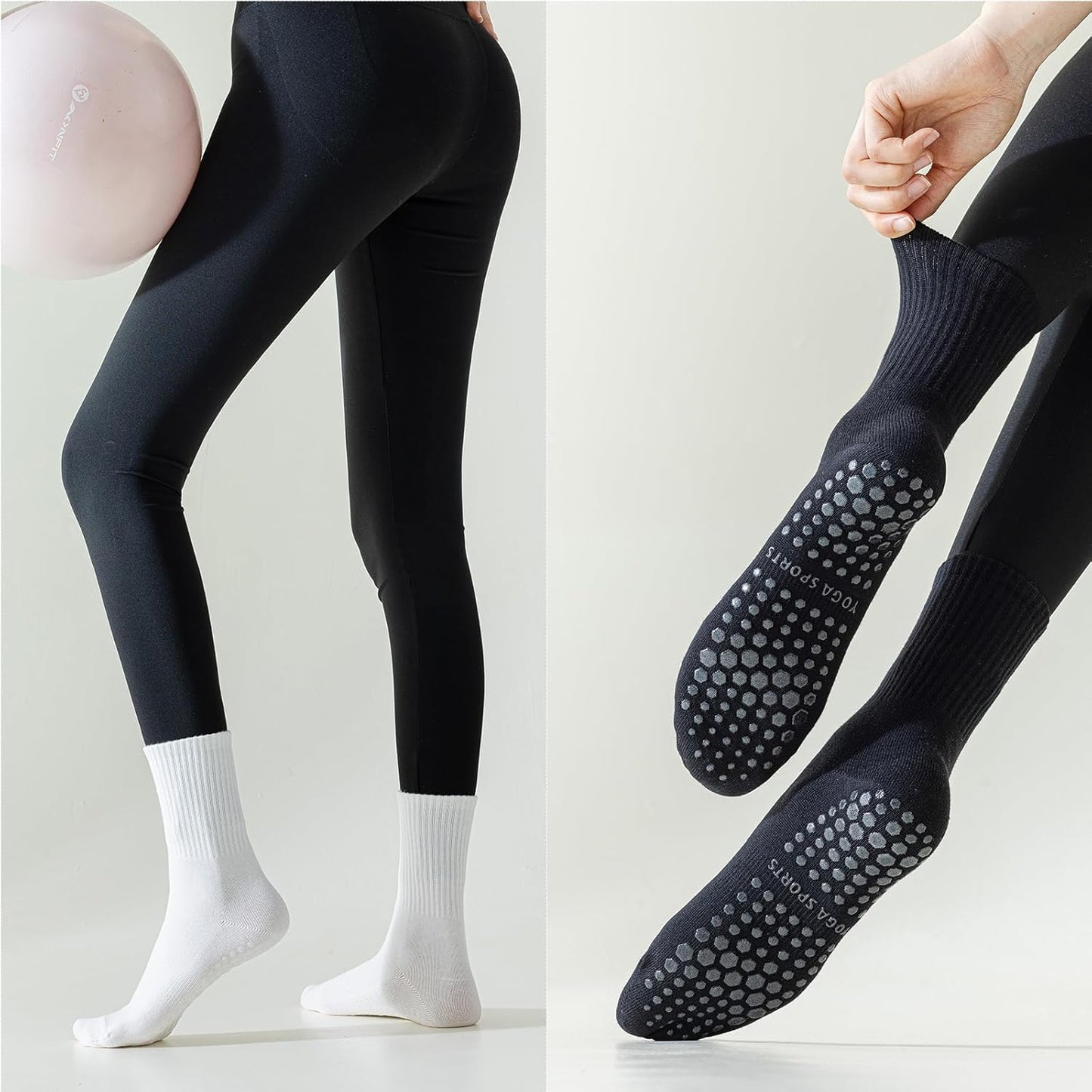 BONANGEL Pilates Socks with Grips for Women, 3 Pairs Womens Grippy Yoga Ballet Barre Hospital Gym Athletic Socks