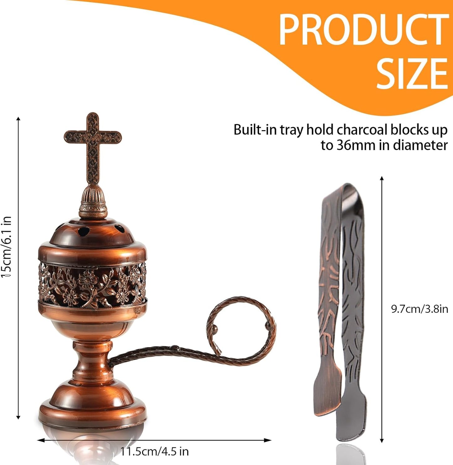 Gold Incense Burner with Tong – Frankincense Charcoal Incense Stand Aromatherapy, Yoga, Spa, Home Decor, and Church Use – Compact & Durable Bakhoor Holder