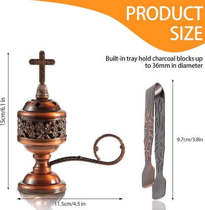 Gold Incense Burner with Tong – Frankincense Charcoal Incense Stand Aromatherapy, Yoga, Spa, Home Decor, and Church Use – Compact & Durable Bakhoor Holder