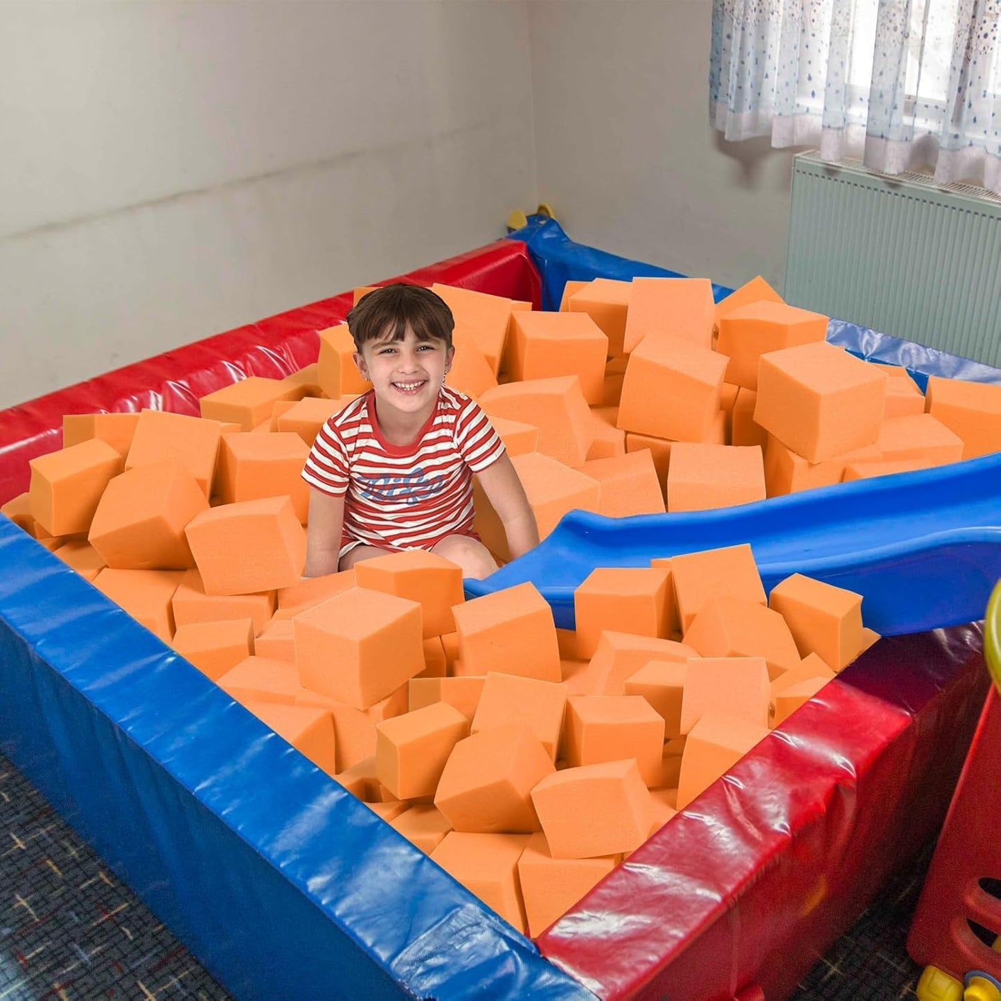 Foam Pit Blocks Foam Padding Sponge Pit Cubes Sponge Blocks for Amusement Park Gymnastics Freerunning and Parkour Courses - 24PCS 5" x 5" x 5" (Dark Blue)