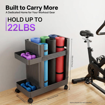 Yoga Mat Storage Racks, Home Gym Storage Rack with Wheels, Weight Cart Stand Small Gym Racks Yoga Racks, Dumbbell Weight Rack Workout Equipment Storage for Gym Fitness Organizer