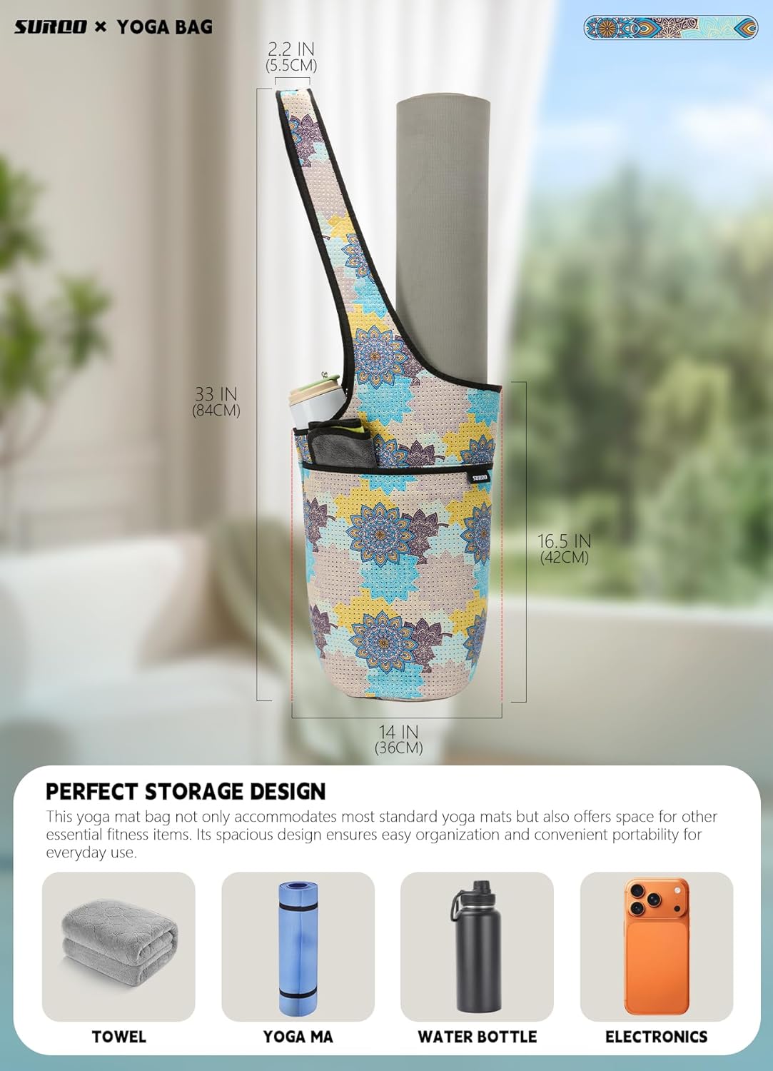 Yoga Mat Bag – Neoprene, Lightweight, Spacious Carrier, Large Zipper Pocket, Ideal for Gym Yoga & Fitness Mats