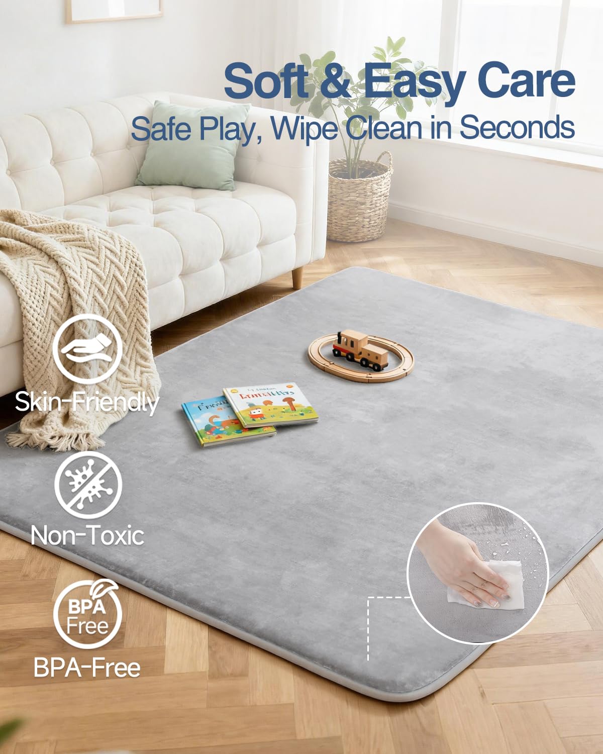 Large Thick Baby Play Mat for Floor,Padded Foam 59x79 Playpen Mat,Soft Support&Plush Feel Nursery Kids Rug,Non Slip for Toddler,Infants,Kids Playroom,Yoga,Baby Crawling,Tummy Time (Light Grey)