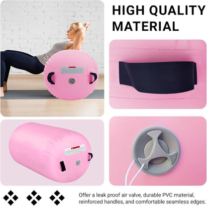 CZGBRO Gymnastics Barrel Air Roller with Pump, Inflatable Tumbling Equipment Air Mat Octagon Mat for Backhandspring Training Cheerleading Home Use