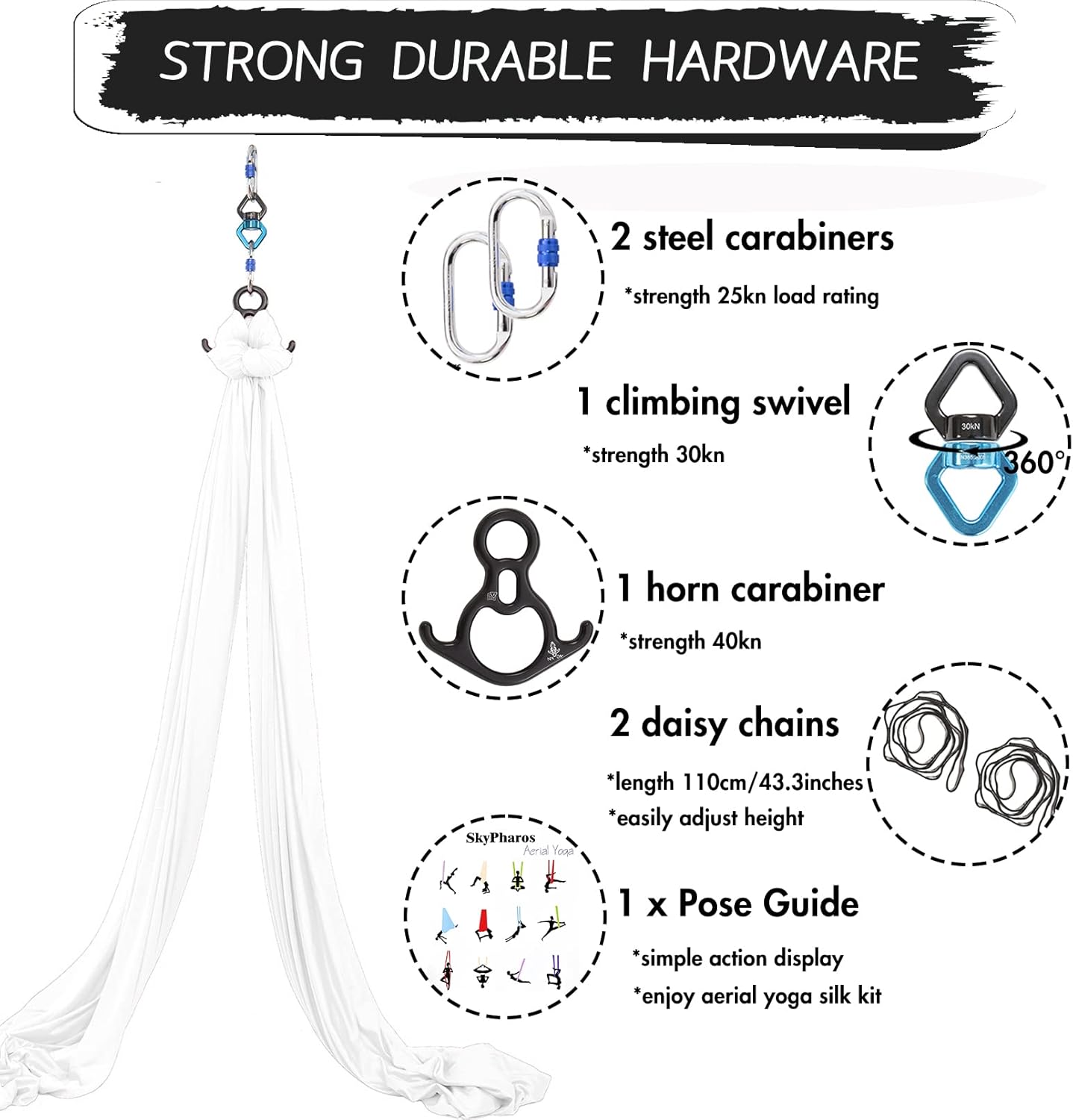 11 Yards Aerial Silks Yoga Swing Set - Aerial Yoga Hammock Kit Anti-Gravity Flying for Fitness, Low/Non Stretch Nylon Tricot Fabric Hardware Included for Dance