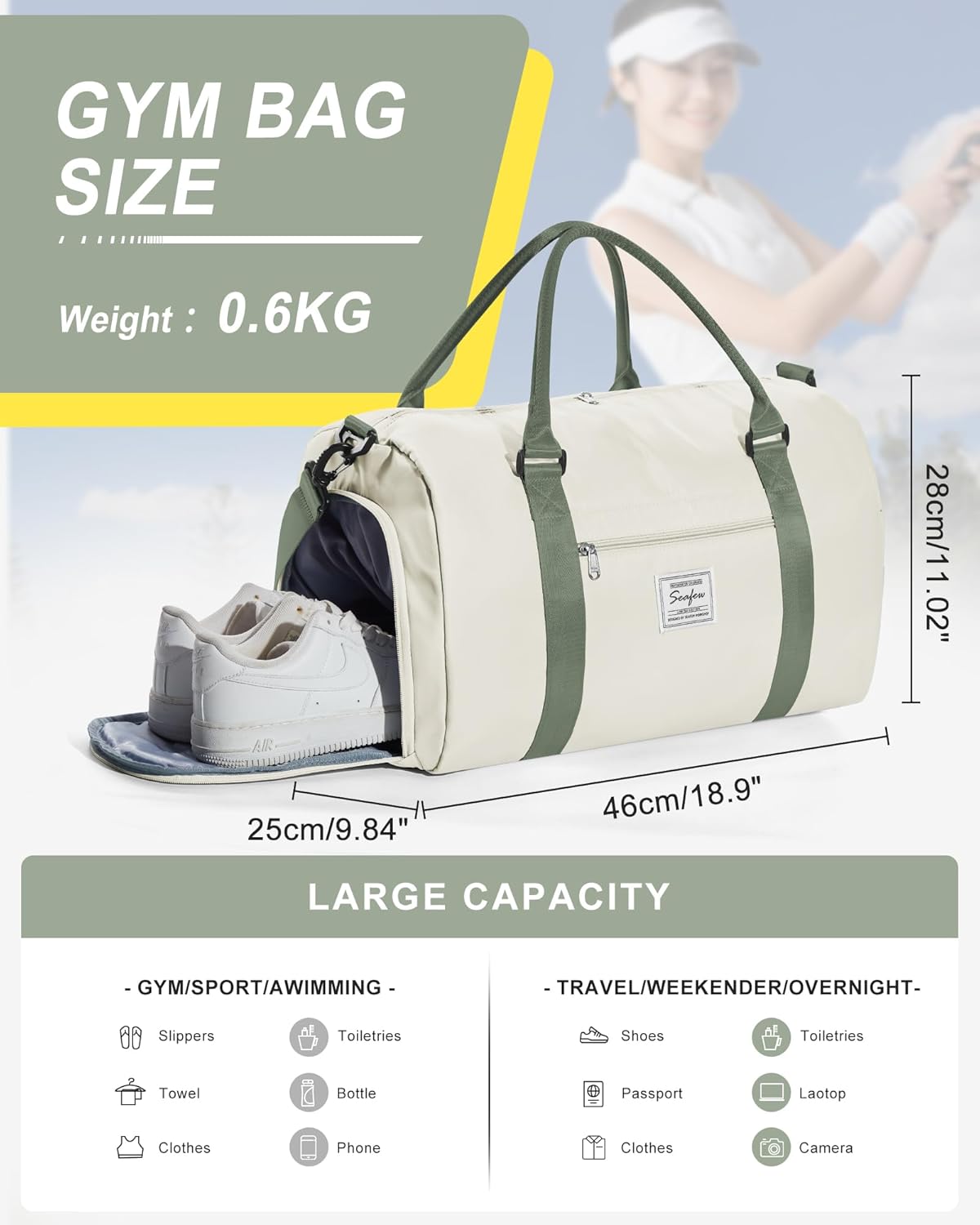 Gym Bag Womens Mens with Shoes Compartment and Wet Pocket Travel Duffel Bag for Women for Plane Sport Gym Tote Bags Swimming Yoga Waterproof Weekend Overnight Carry on Bag Hospital Holdalls - Colors B