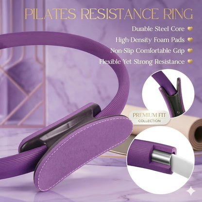 Pilates Kit 14PCS for Women, Pilates Equipment with Pilates Ring Set, Home Pilates Workout Kit, Mini Exercise Ball, Loop Resistance Bands, Stretch Strap, Massage Roller, Grip Socks