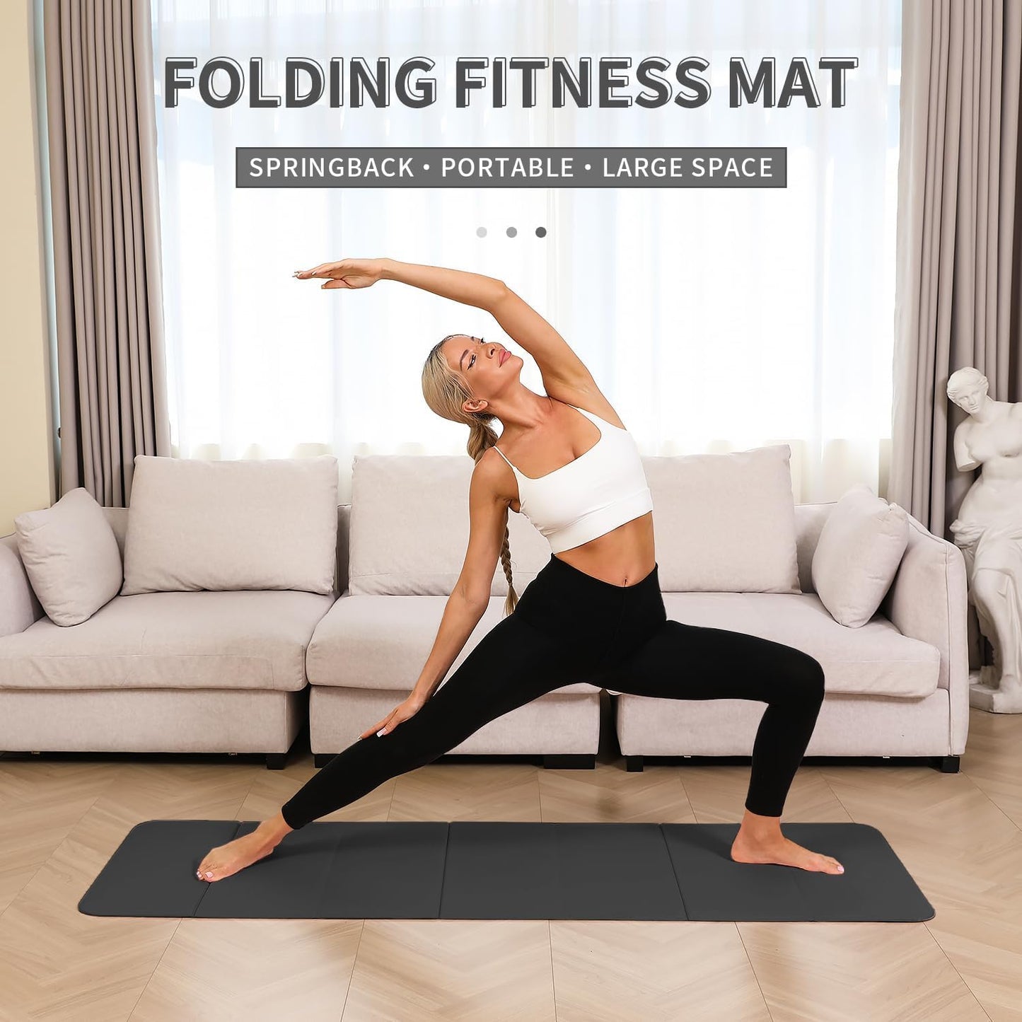 PAIDU Foldable Yoga Mat - 10mm Extra Thick, 75"26" Non-Slip Exercise Fitness Mat | SGS Eco-Certified, Portable for Yoga/Pilates/Studio/Home Workout (Black)