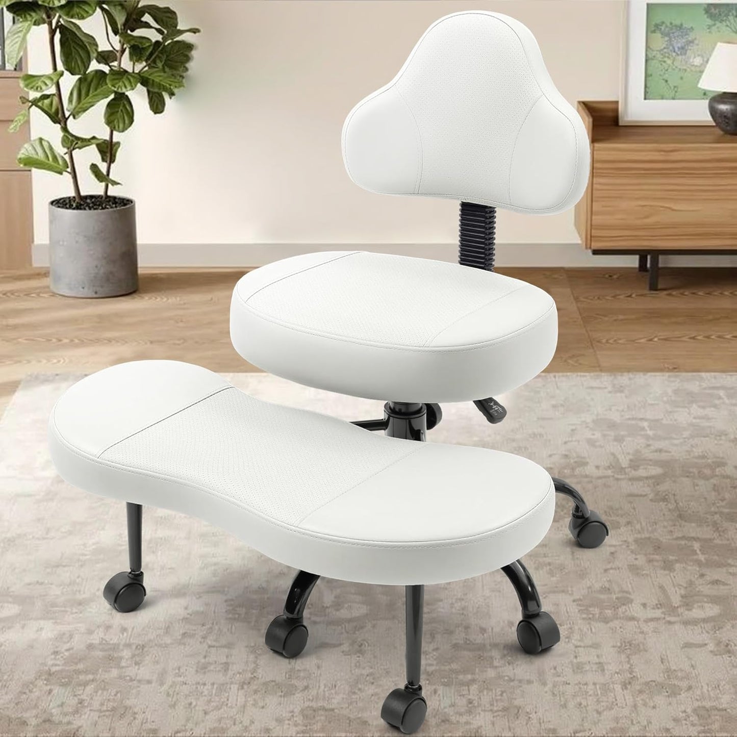 AtHope Cross Legged Office Chair, Criss Cross Desk Chair ADHD Meditation Kneeling Yoga Seat with Adjustable Height, Lumbar Support, Wider Footrest and Wheels (Black)