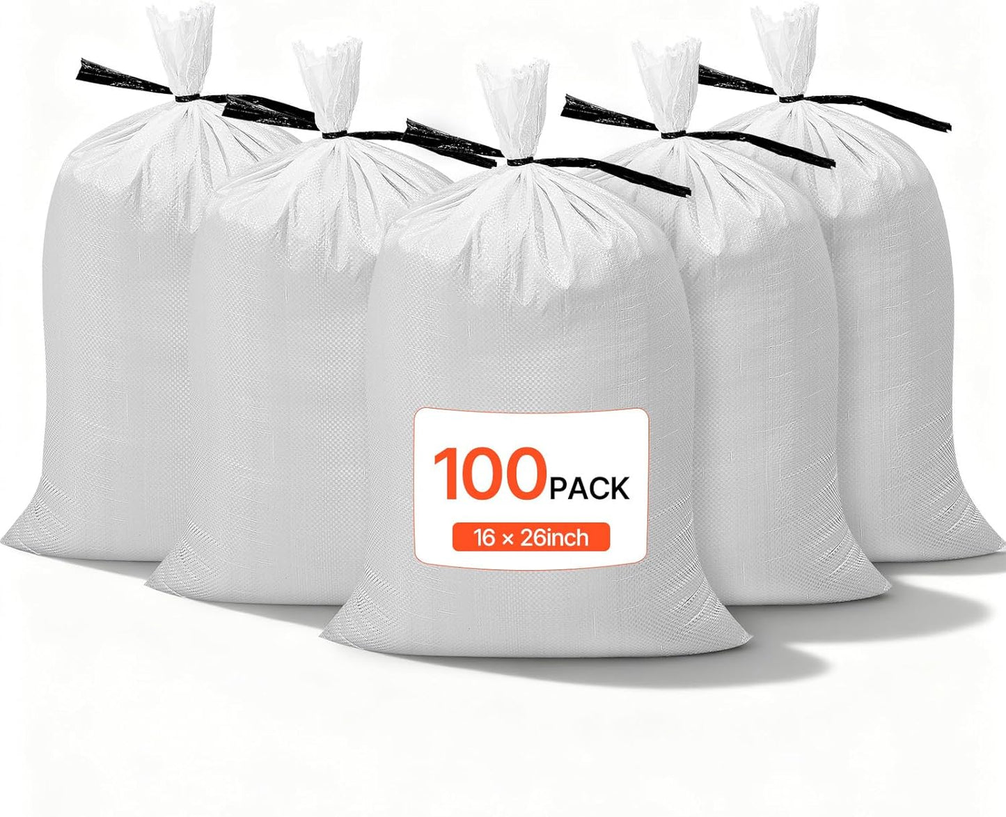 VEVOR Heavy Duty Sand Bags, 50Pack 14" x 26", Empty Sandbags for Flooding with Tie Strings, Woven Polypropylene Sand Bag with 1600 Hours of UV Protection, 50Lbs Capacity