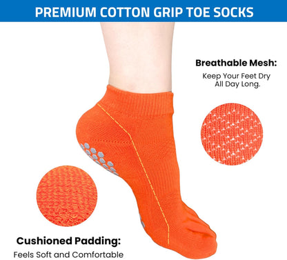 Soxsense Multi-Pack Sports Grip Toe Socks with Cushion, Non-Slip Finger Socks for Pilates, Home Gym, Soccer, basketball