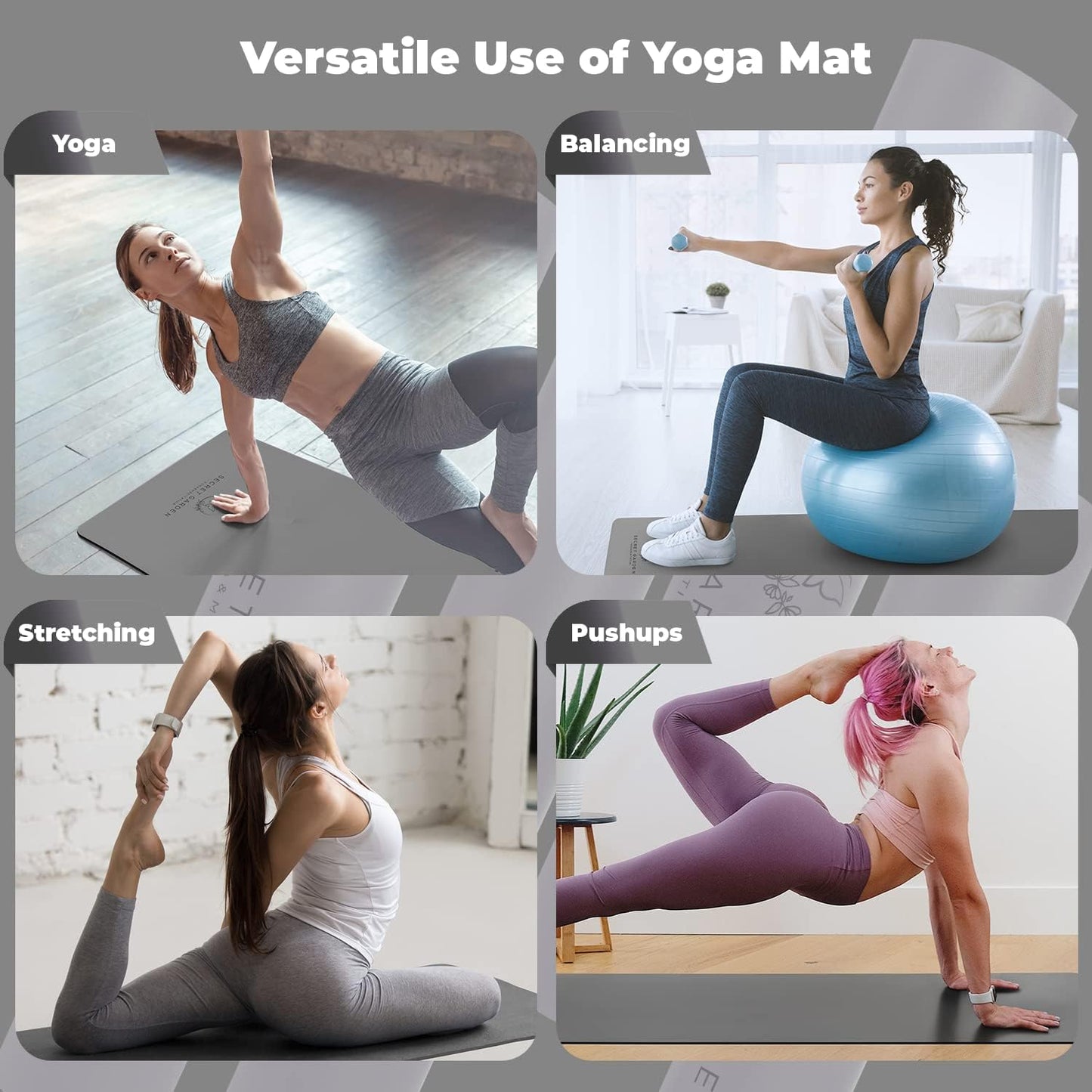 Secret Garden Blossom Exercise Mat 5mm Thick Non-Slip for Yoga, Pilates & Meditation