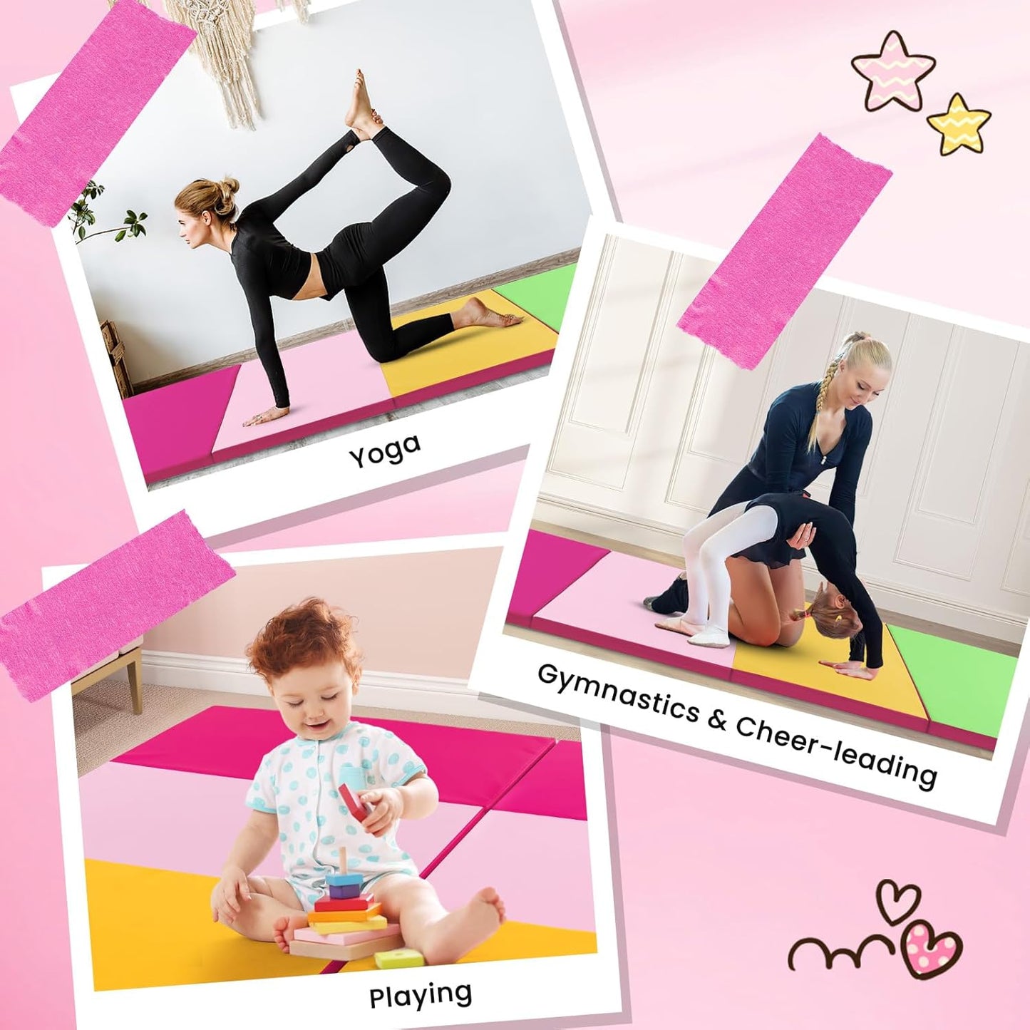 Giantex 4'x10'x 2" Gymnastics Mat, 4-Panel Folding Aerobics Exercise Mat w/Hook & Loop Fastener, Carrying Handle, Portable Tumbling Mat for Stretching Yoga Cheerleading Martial Arts