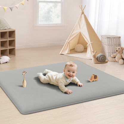 PapaMama Baby Play Mat,1.3" Thick Memory Foam 50x50 Soft Velvet Playpen Mat for Kids,Infants,Toddlers,Tummy Time Crawling Mats with Non-Slip Bottom,Yoga,Tatami,Nursery Rug(Sky Blue)
