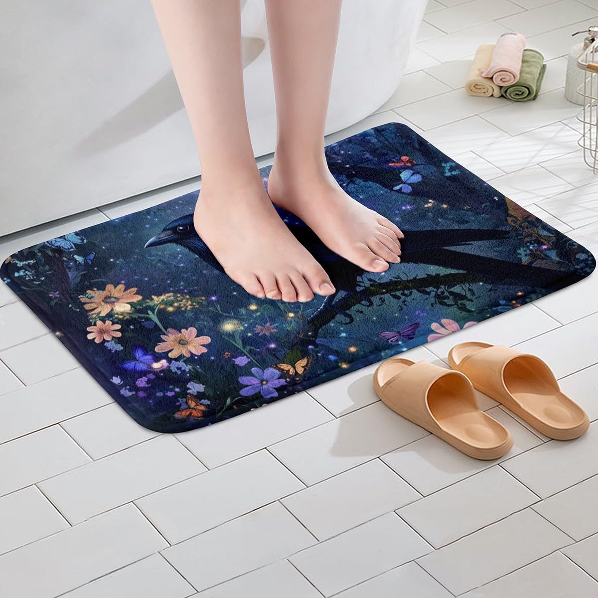 Erosebridal Yoga Bathroom Rugs Gradient Bath Mat,Meditation 20"X 32" Doormats Floor Mats for Kids Boys Girls Teens Lotus Art Non Slip Bath Rug