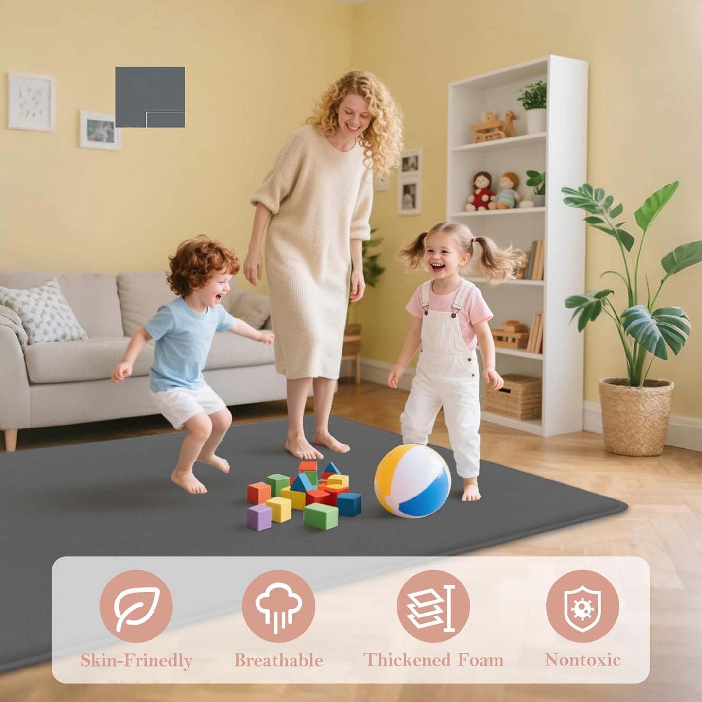 PapaMama Baby Play Mat,1.3" Thick Memory Foam 50x50 Soft Velvet Playpen Mat for Kids,Infants,Toddlers,Tummy Time Crawling Mats with Non-Slip Bottom,Yoga,Tatami,Nursery Rug(Sky Blue)
