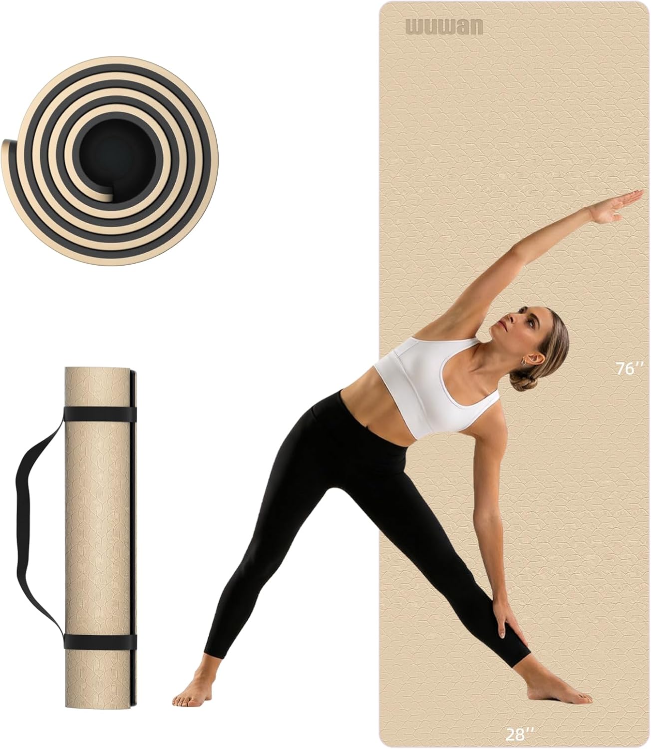 10mm Thick Yoga Mat for Tall Men & Women, Extra Long 76x28in Non Slip TPE Exercise Mat with Carrying Strap, Mat for Yoga Pilates Fitness,Indoor Outdoor Use