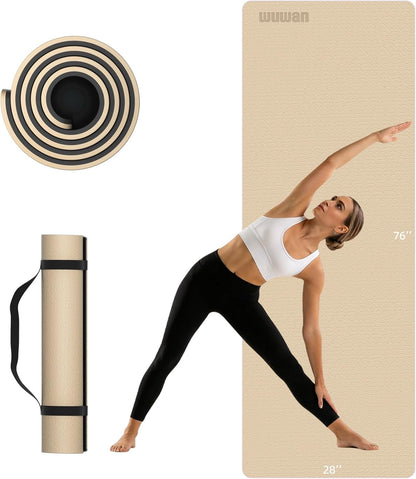 10mm Thick Yoga Mat for Tall Men & Women, Extra Long 76x28in Non Slip TPE Exercise Mat with Carrying Strap, Mat for Yoga Pilates Fitness,Indoor Outdoor Use