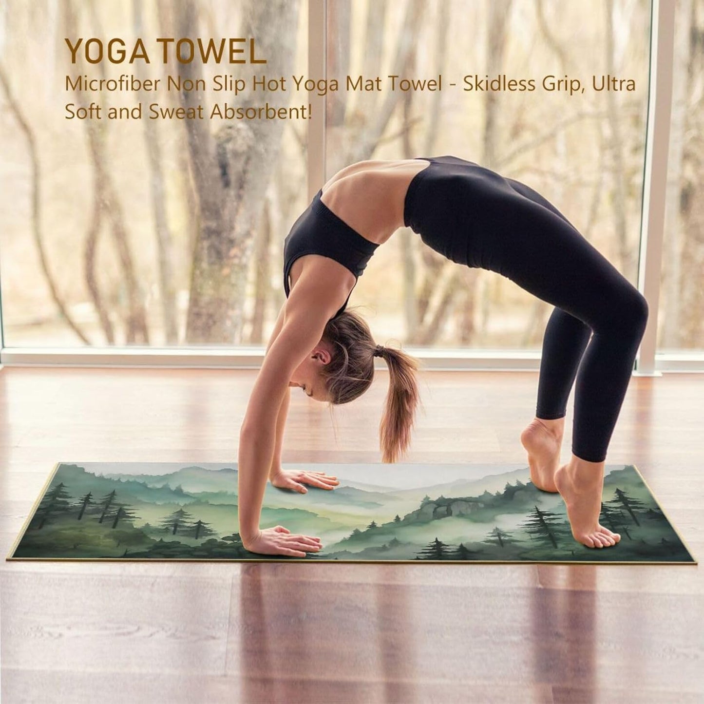 Yoga Mat Towel, Non-Slip Hot Yoga Towel, Sweat Absorbent and Non-Slip, Lightweight and Easy to Travel, Suitable for Hot Yoga, Pilates and Fitness, Watercolor Raccoon and Plant Pattern