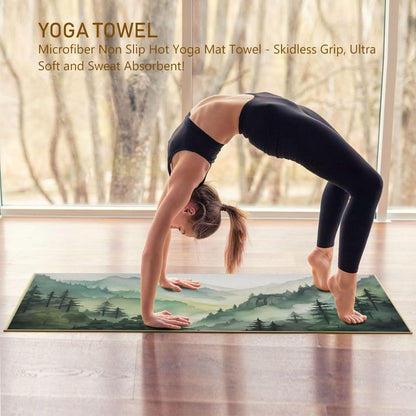 Yoga Mat Towel, Non-Slip Hot Yoga Towel, Sweat Absorbent and Non-Slip, Lightweight and Easy to Travel, Suitable for Hot Yoga, Pilates and Fitness, Watercolor Raccoon and Plant Pattern