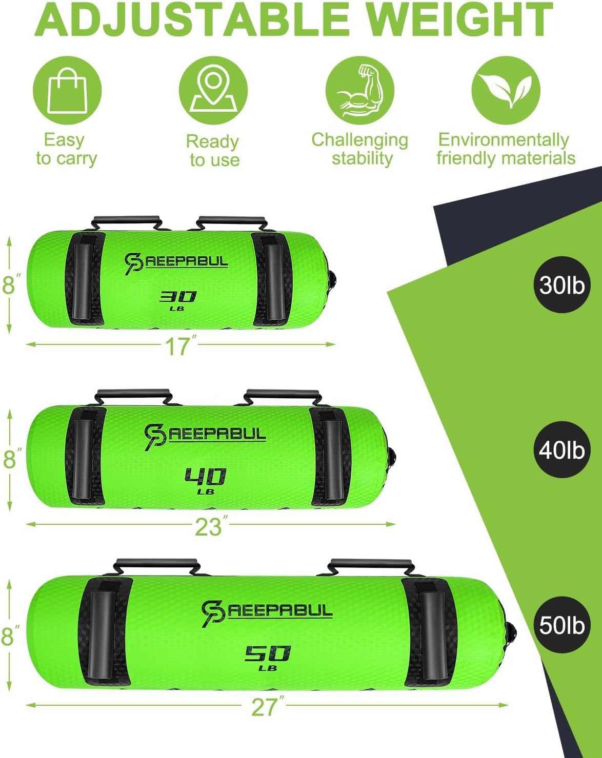 Aqua Bags for Workout 5-45lbs - Ultimate Core Water Weights Aqua Bag - Portable Stability Fitness -Stability, Core and Balance Training - Portable Fitness Equipment - Includes Three Bags