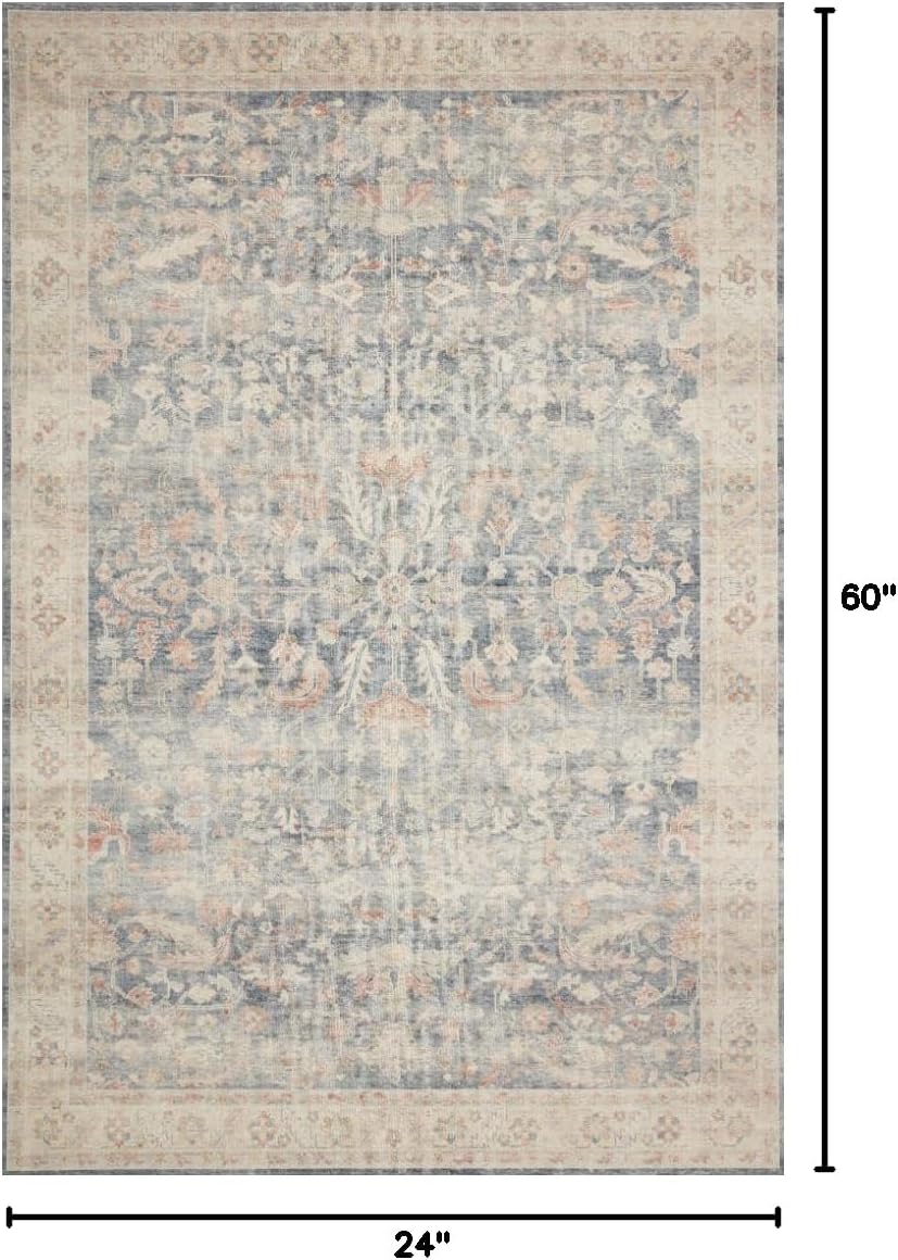 Loloi Hathaway Collection HTH-06 Blush/Multi 2'-6" x 7'-6", .25" Thick, Runner Rug, Soft, Durable, Printed, Modern, Low Pile, Non-Shedding, Easy Clean, Living Room Rug